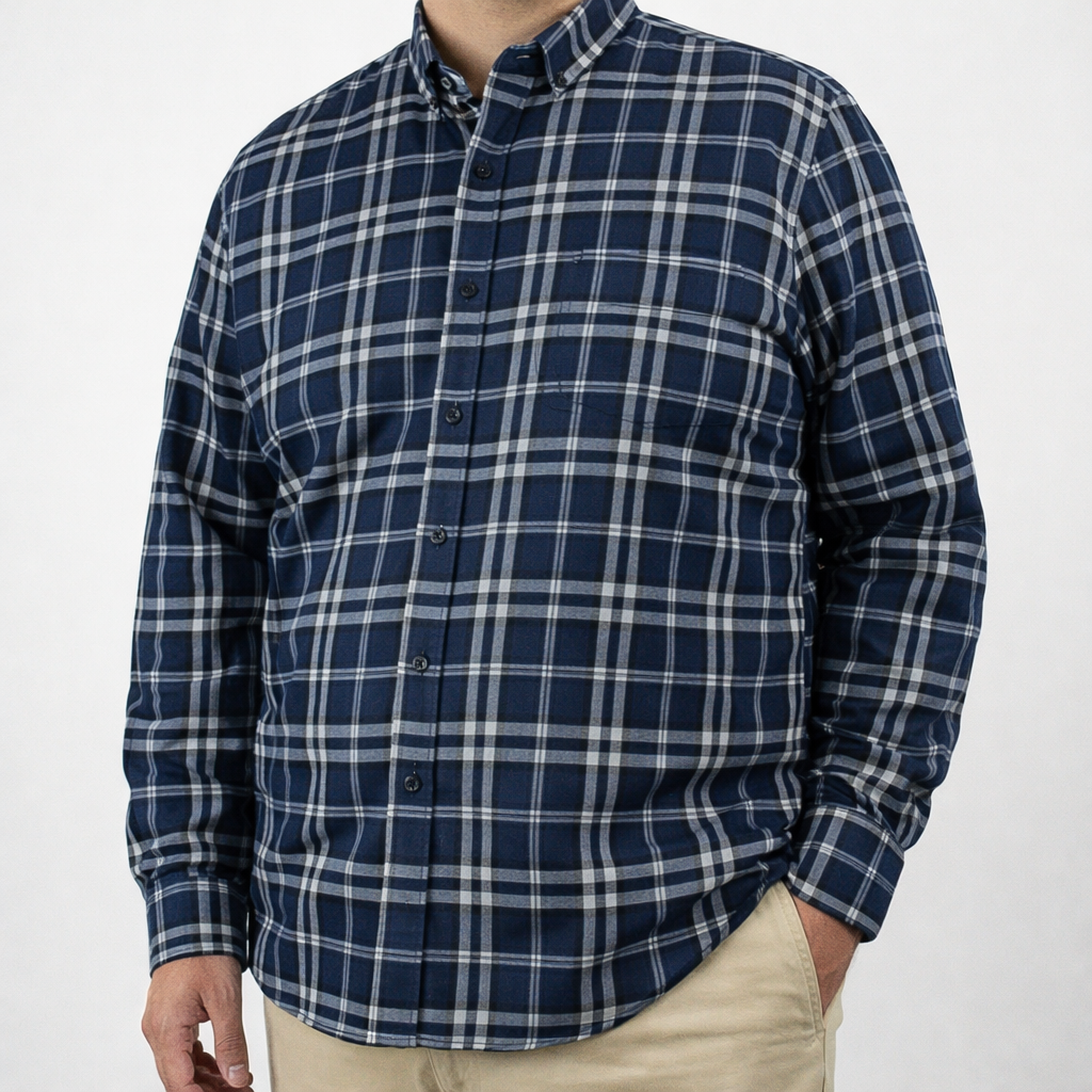 Camisa de Franela de Cuadros Azul con Manga Larga 100% Algodón Talla Extra 2309457