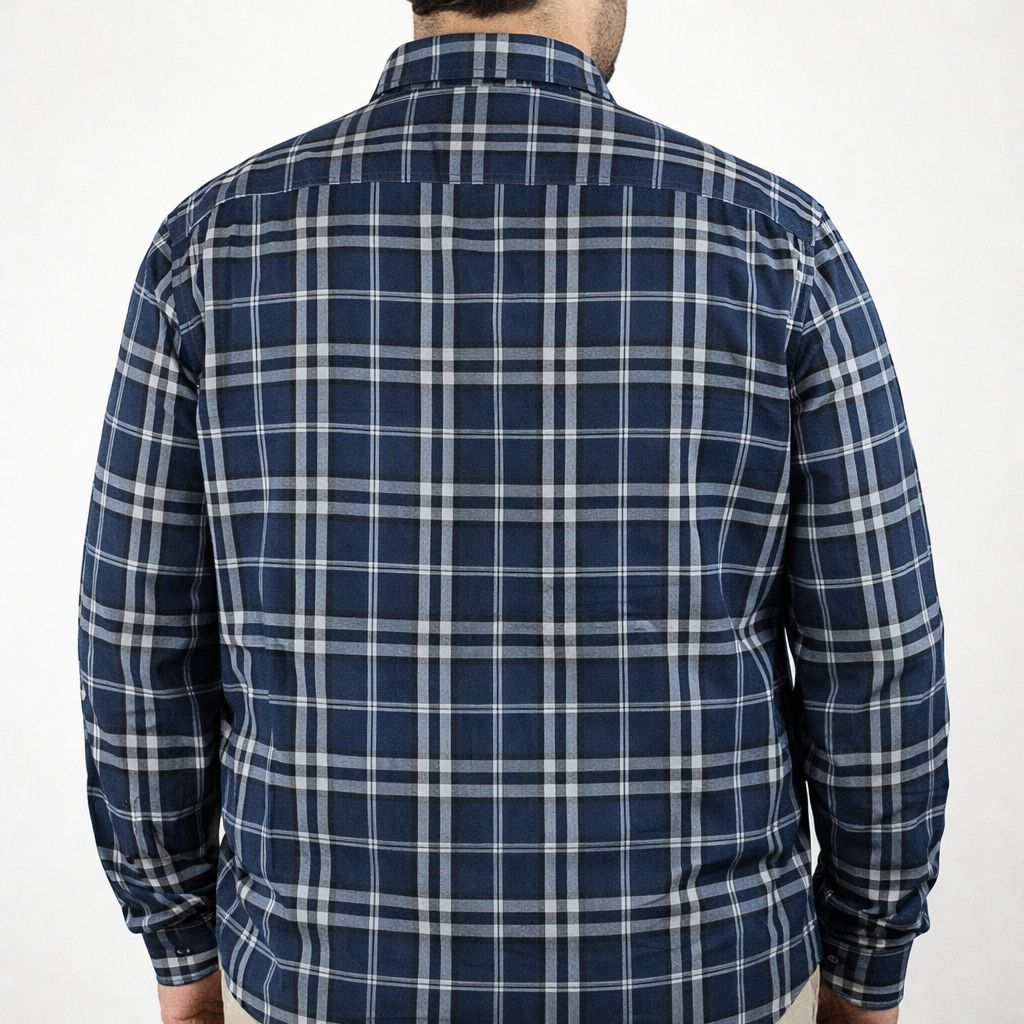 Camisa de Franela de Cuadros Azul con Manga Larga 100% Algodón Talla Extra 2309457