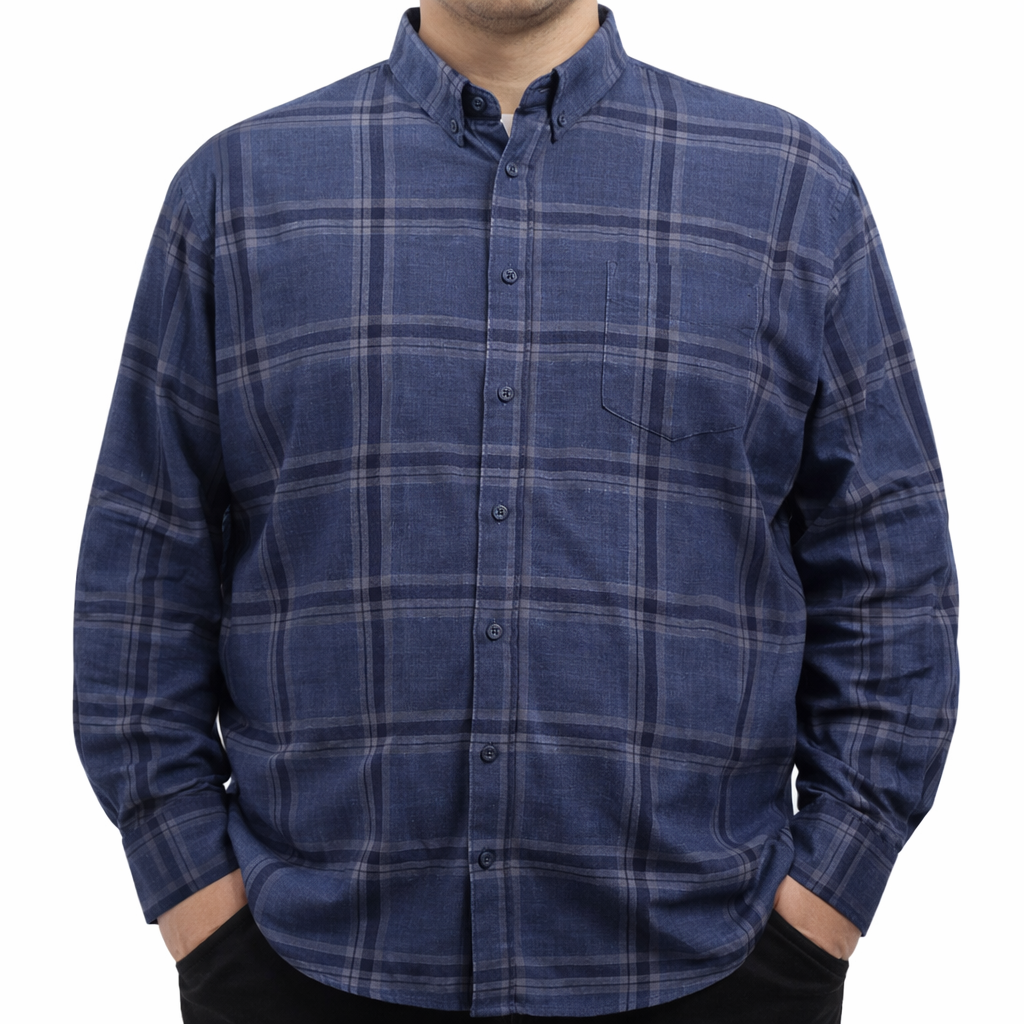 Camisa de Pana de Cuadros Azul con Manga Larga Talla Extra 2309434