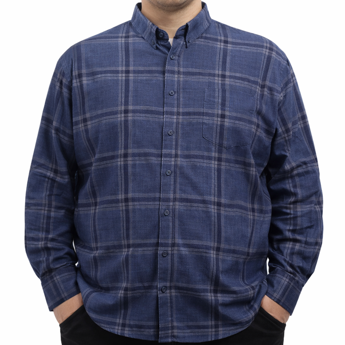 Camisa de Pana de Cuadros Azul con Manga Larga Talla Extra 2309434