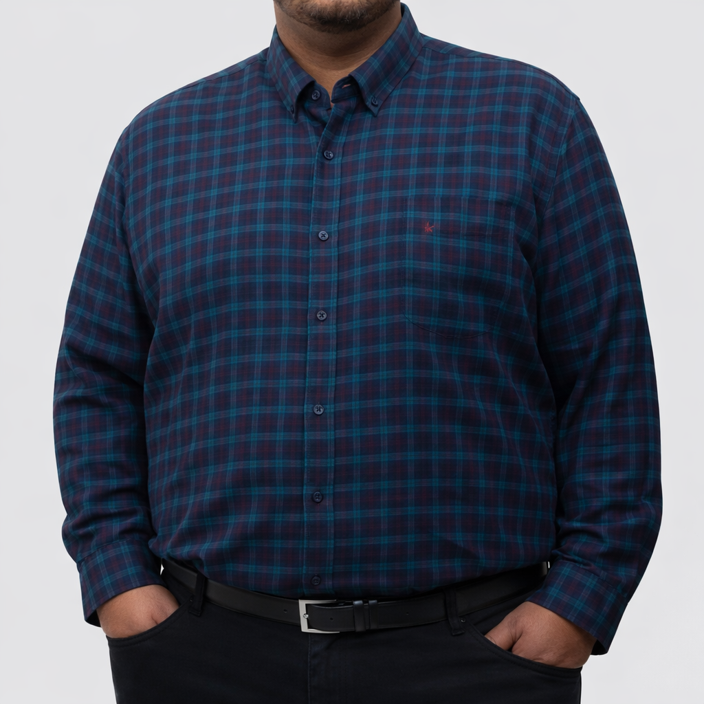 Camisa de Franela de Cuadros Azul con Manga Larga Talla Extra 2210087