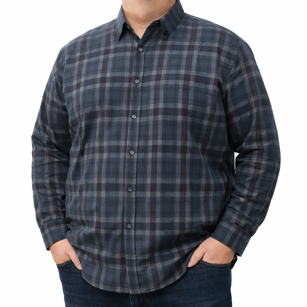 Camisa de Pana de Cuadros Gris con Manga Larga 100% Algodón Talla Extra 2210092