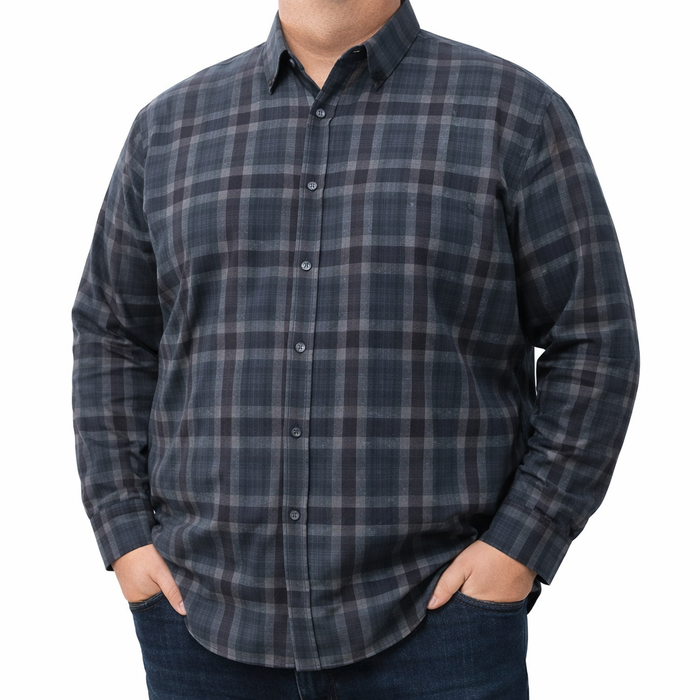 Camisa de Pana de Cuadros Gris con Manga Larga 100% Algodón Talla Extra 2210092