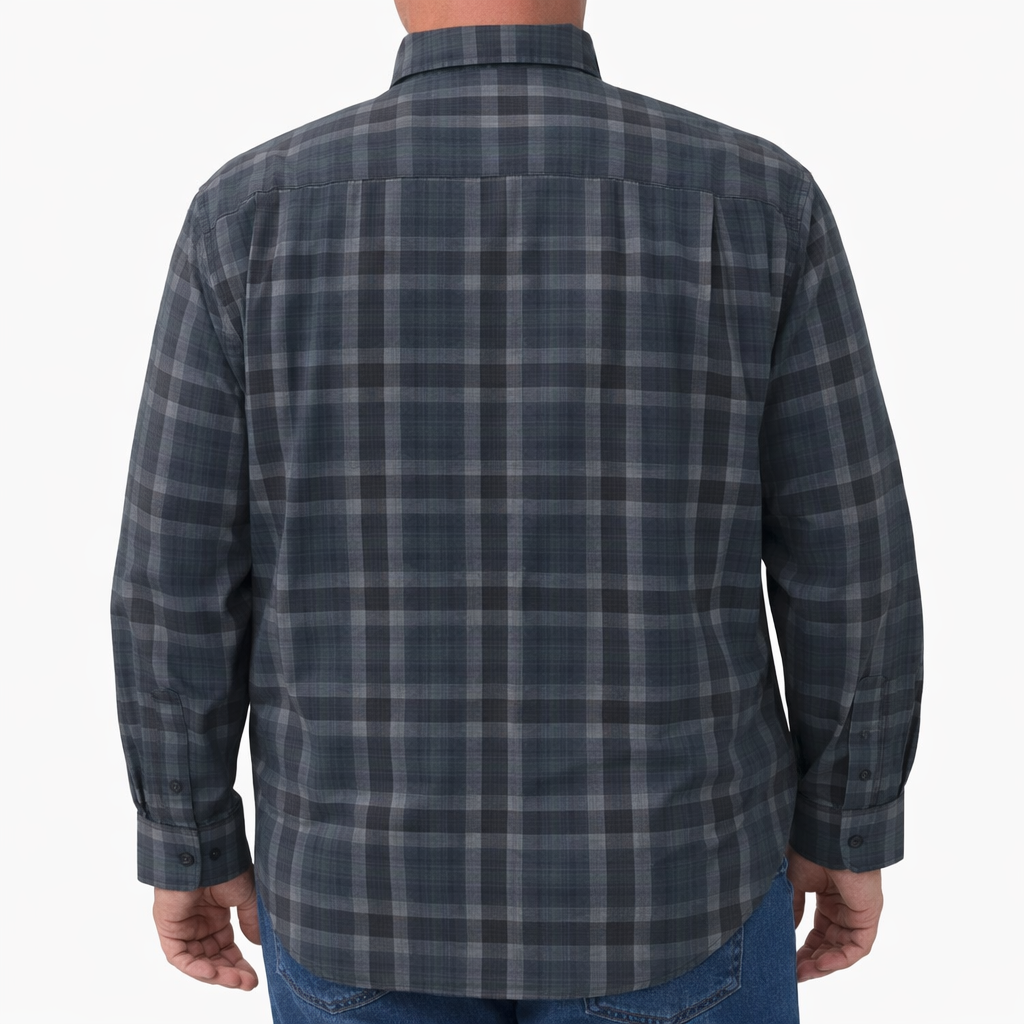 Camisa de Pana de Cuadros Gris con Manga Larga 100% Algodón Talla Extra 2210092