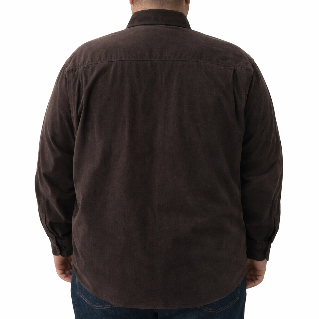 Camisa de Pana Café Lisa con Manga Larga 100% Algodón Talla Extra 2210089