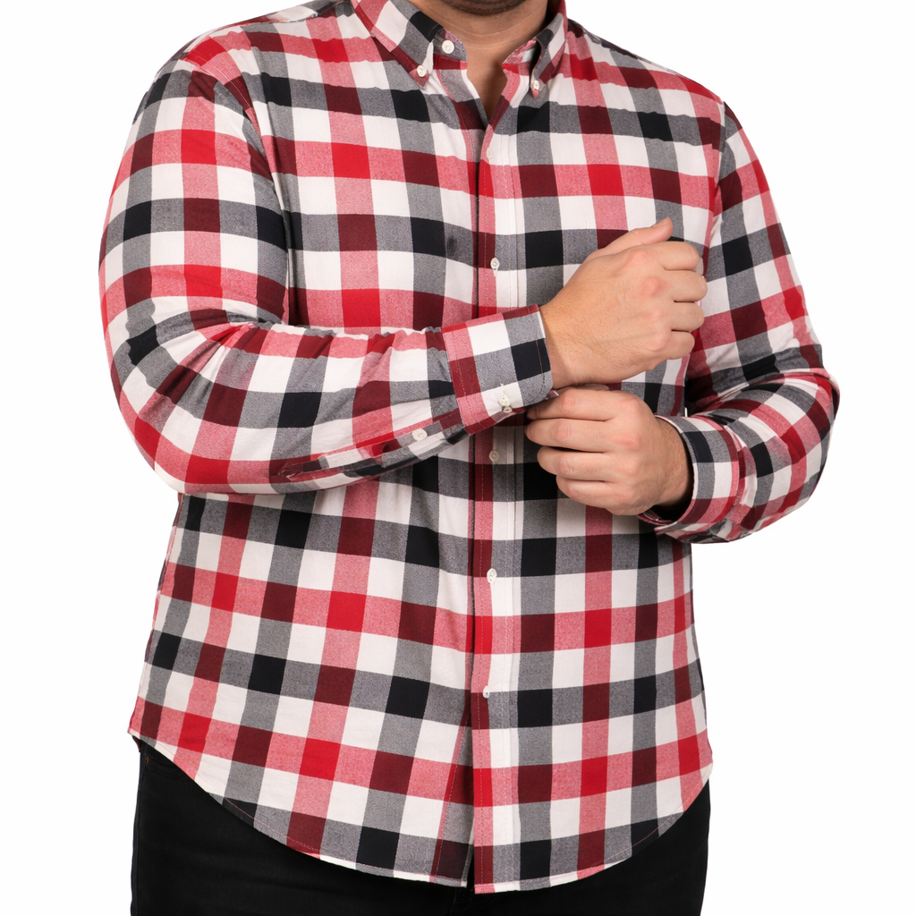 Camisa de Franela con Cuadros Roja con Manga Larga Talla Extra 2209078 - dioromx