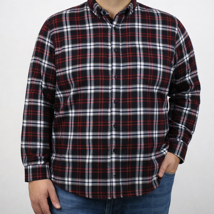 Camisa de Franela con Cuadros Negra con Manga Larga Talla Extra 2210088 - dioromx