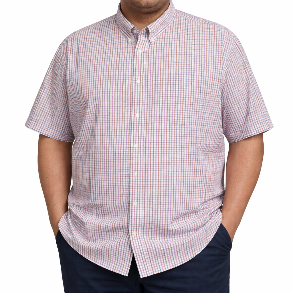Camisa Cuadros Blanca Manga Corta Talla Extra 100% Algodón 2508062 - dioromx