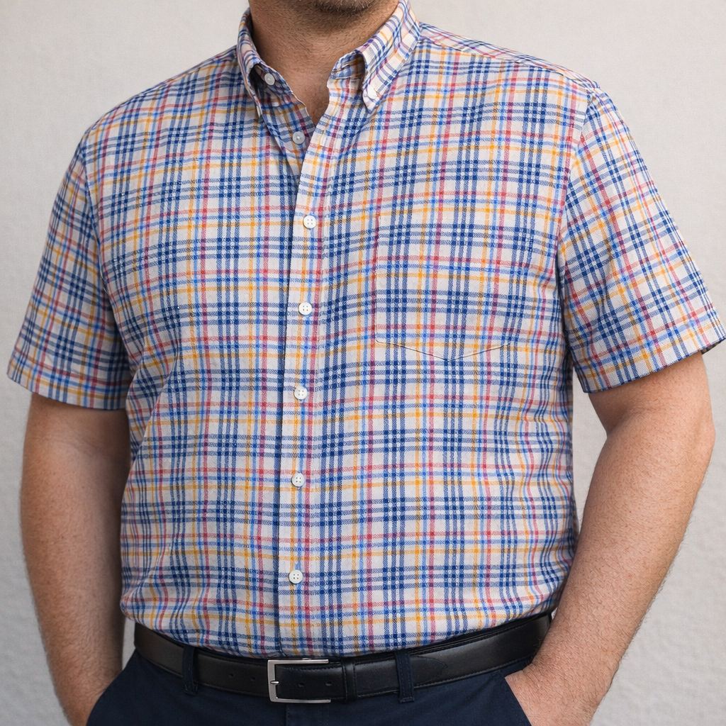 Camisa Cuadros Blanca Manga Corta Talla Extra 100% Algodón 2509077 - dioromx