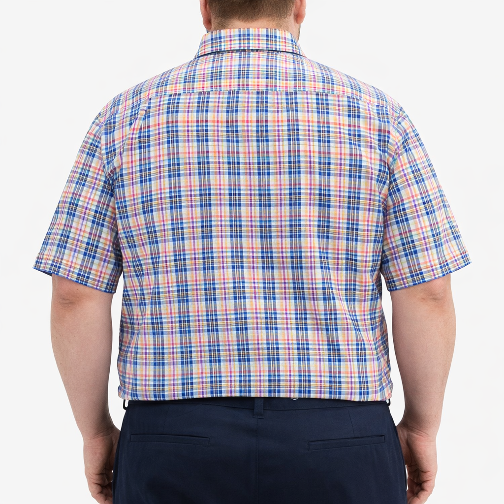 Camisa Cuadros Blanca Manga Corta Talla Extra 100% Algodón 2509077 - dioromx