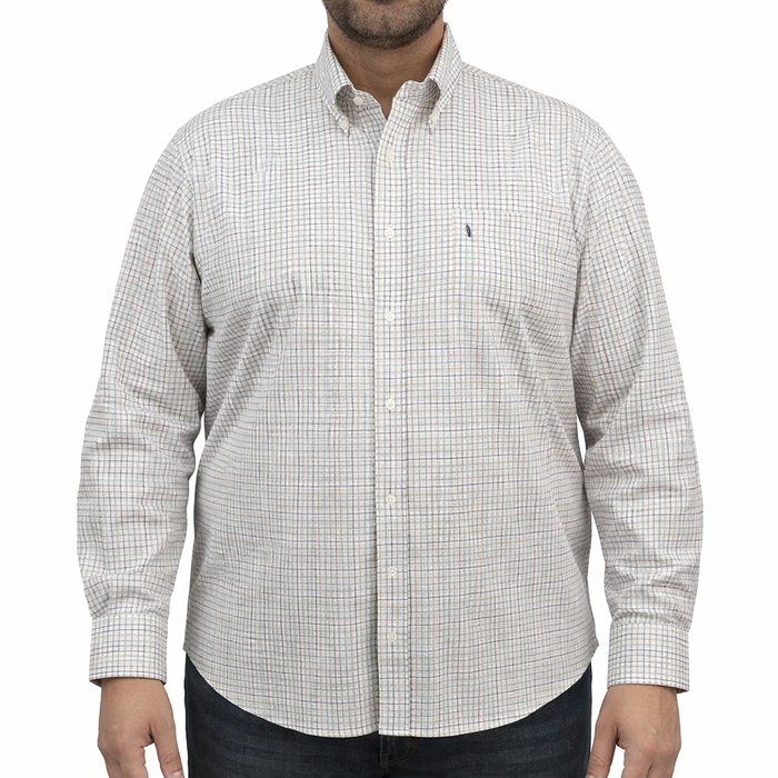 Camisa Cuadros Beige Manga Larga 100% Algodón Talla Extra 2601003 - dioromx