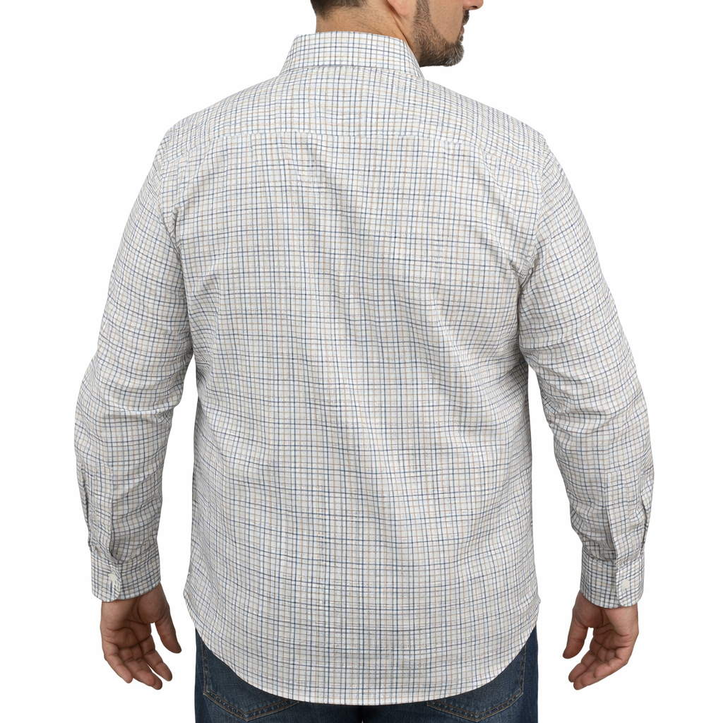 Camisa Cuadros Beige Manga Larga 100% Algodón Talla Extra 2601003 - dioromx