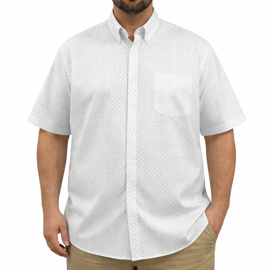 Camisa Blanca con Estampado de Manga Corta 100% Algodón Talla Extra 2504032 - dioromx