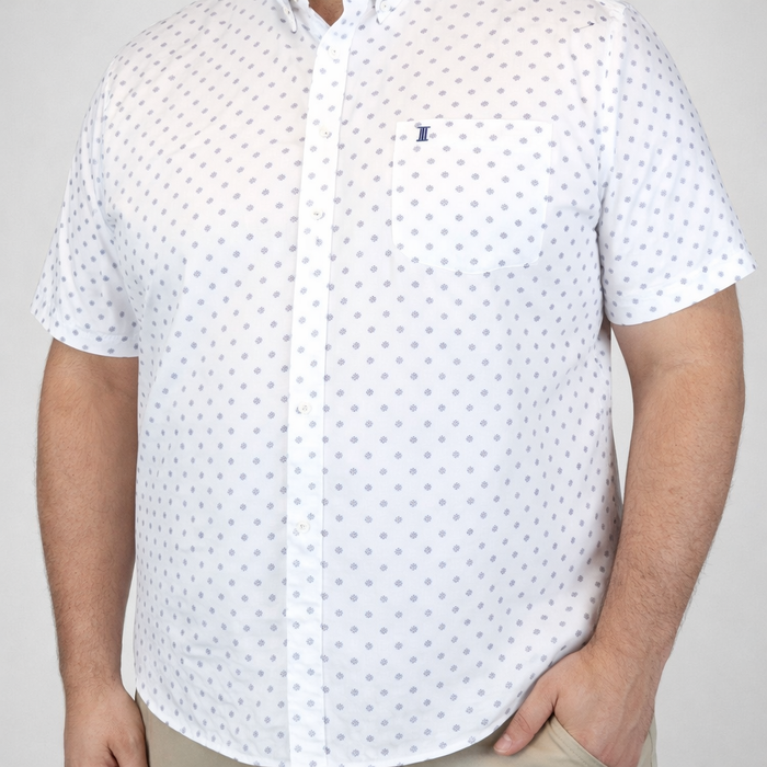 CAMISA MANGA CORTA BLANCO ESTAMPADO 100% ALGODÓN TALLA EXTRA 2301027