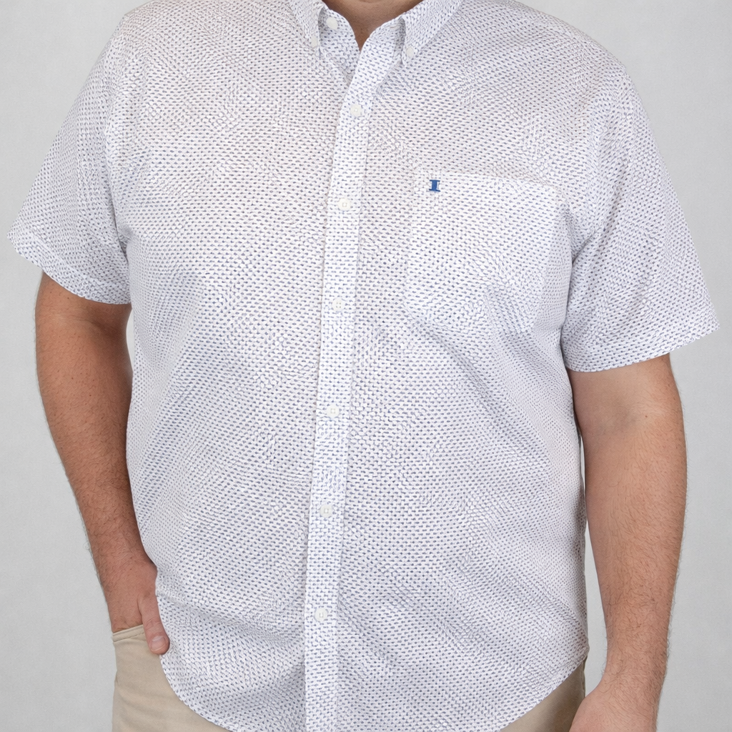 CAMISA MANGA CORTA BLANCO ESTAMPADO 100% ALGODÓN TALLA EXTRA 2313010 - dioromx