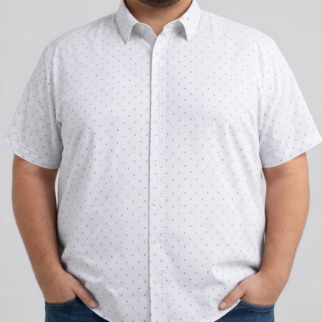 Camisa Blanca con Estampado de Manga Corta 100% Algodón Talla Extra 2311600 - dioromx