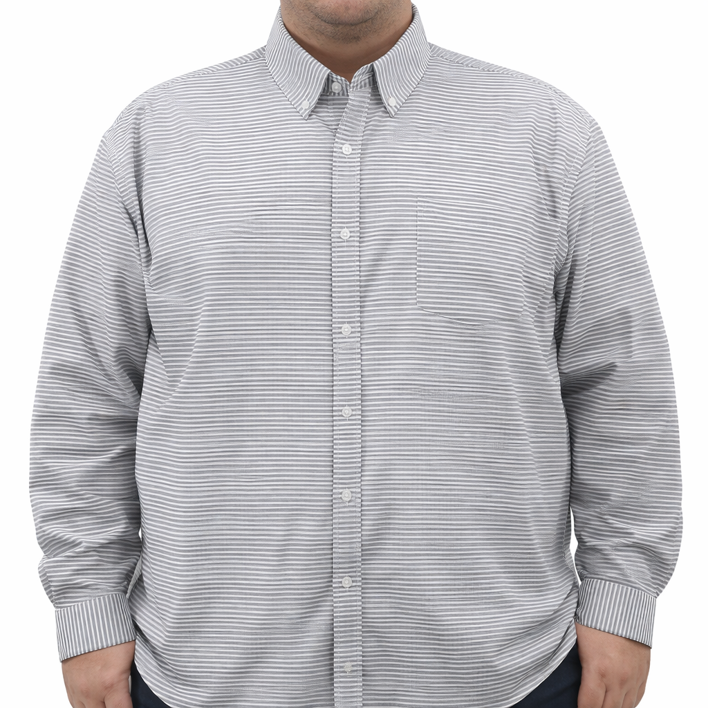Camisa de Rayas Gris con Manga Larga 100% Algodón Talla Extra 2510104