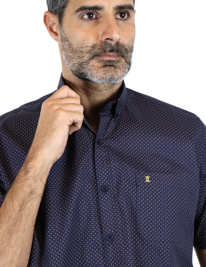 Camisa Azul con Estampado de Manga Corta 2111403 - dioromx