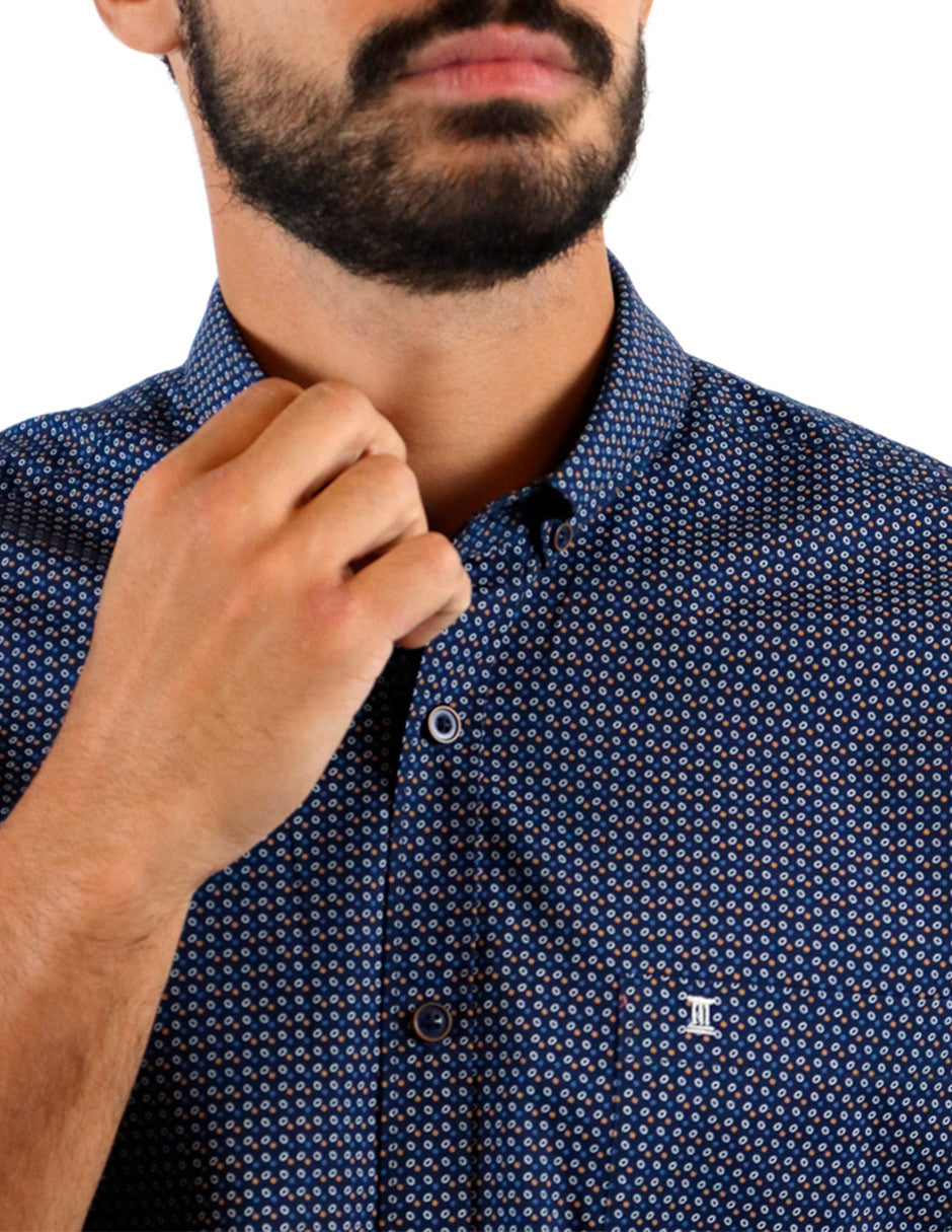 CAMISA MANGA CORTA AZUL ESTAMPADA 100% ALGODÓN REF 2206178 E