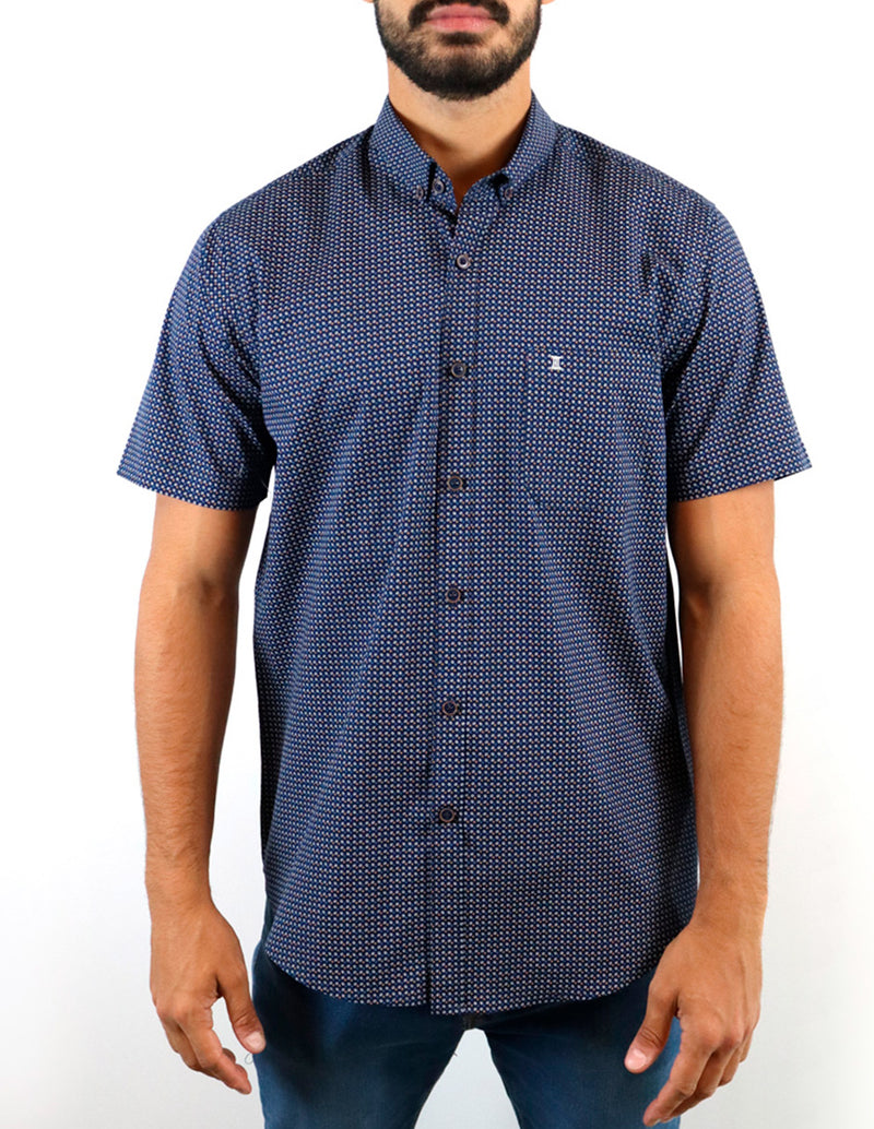 CAMISA MANGA CORTA AZUL ESTAMPADA 100% ALGODÓN REF 2206178 E