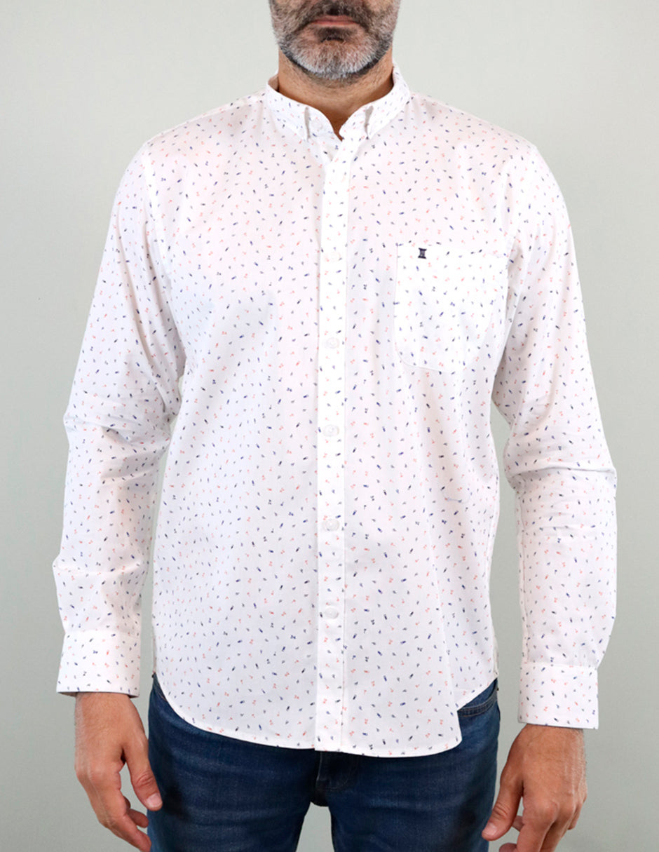 CAMISA MANGA LARGA BLANCO CUADROS 100% ALGODÓN  REF 2208218 E