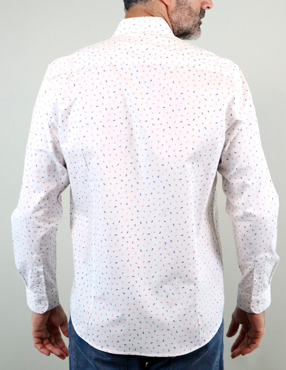 CAMISA MANGA LARGA BLANCO CUADROS 100% ALGODÓN  REF 2208218 E