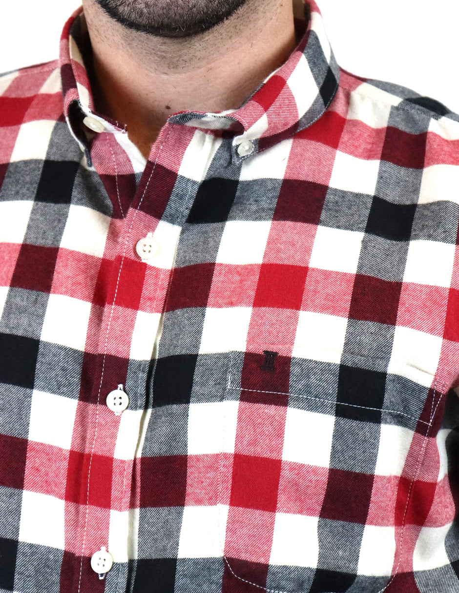 Camisa de Franela con Cuadros Roja con Manga Larga Talla Extra 2209078 - dioromx