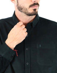 Camisa de Pana Verde Lisa con Manga Larga 100% Algodón Talla Extra 2209081