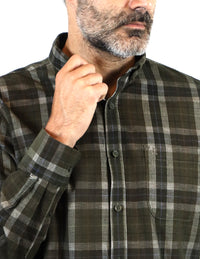 Camisa de Pana de Cuadros Verde con Manga Larga 100% Algodón Talla Extra 2209084