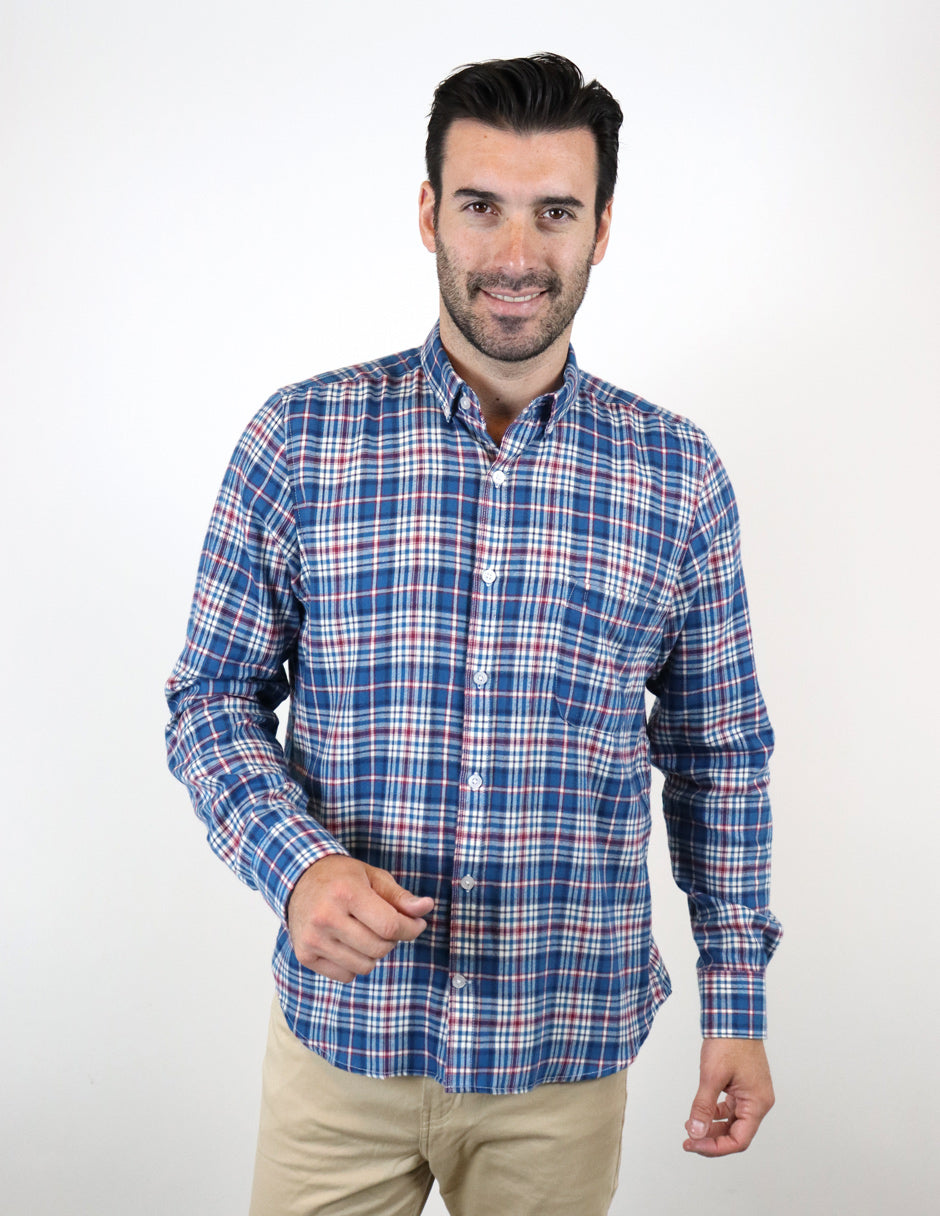 Camisa de Franela Azul de Cuadros con Manga Larga 2209289