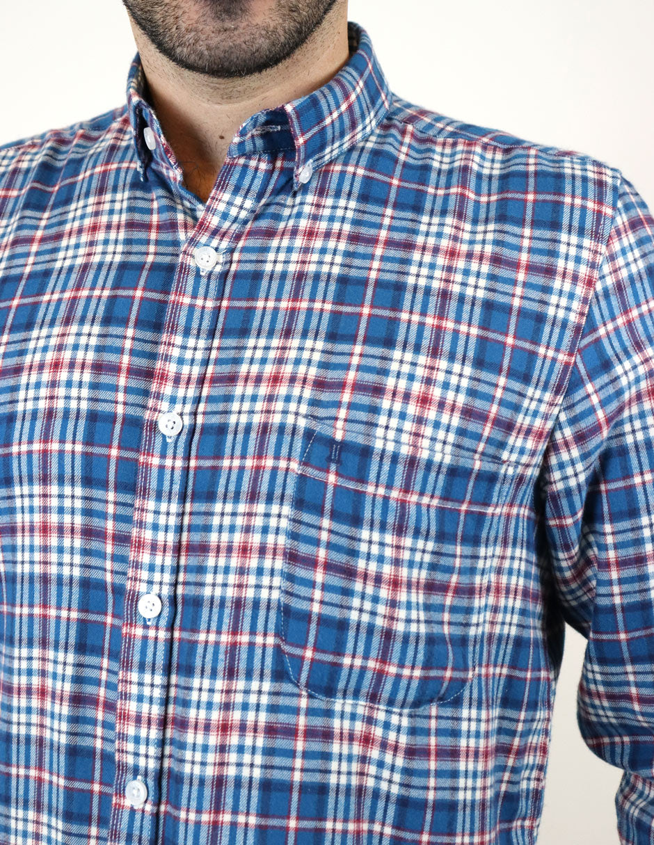 Camisa de Franela Azul de Cuadros con Manga Larga 2209289
