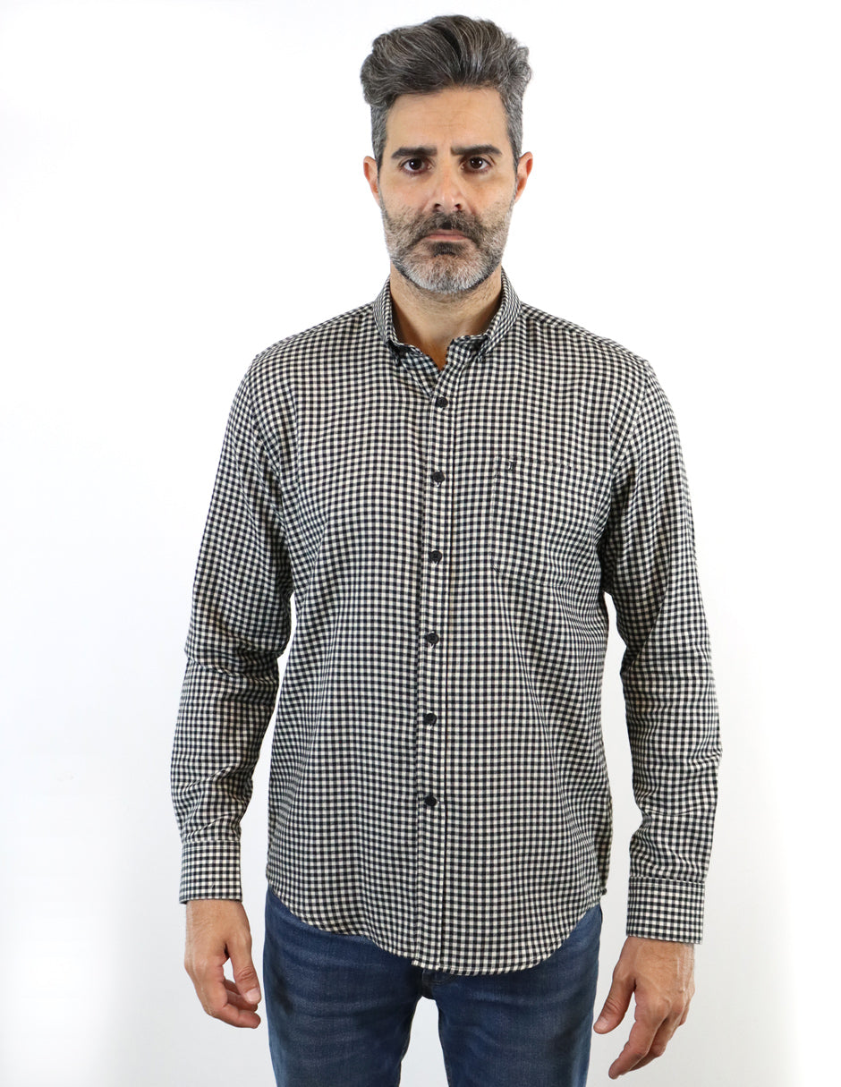 Camisa de Franela Negra de Cuadros con Manga Larga 2209298