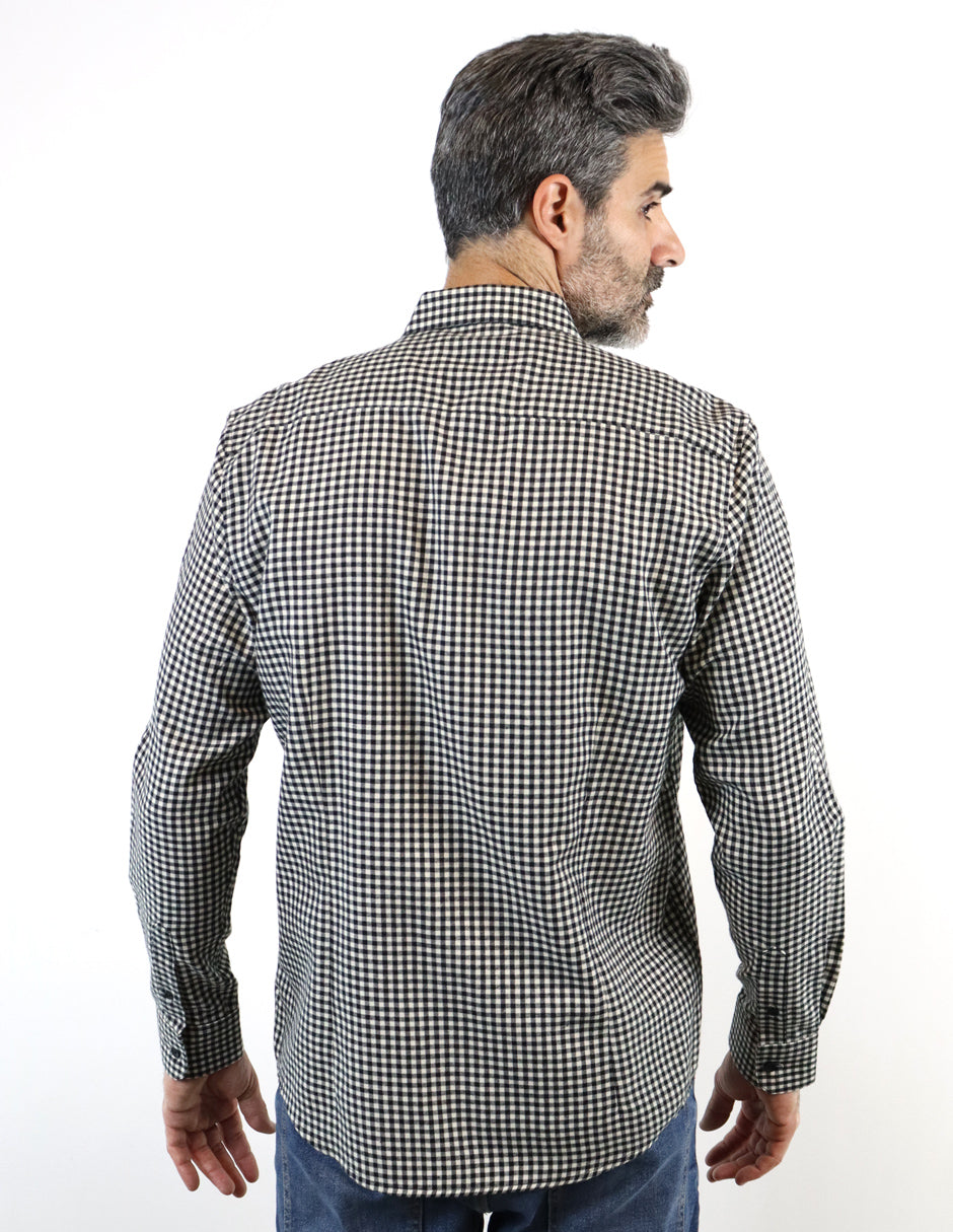 Camisa de Franela Negra de Cuadros con Manga Larga 2209298