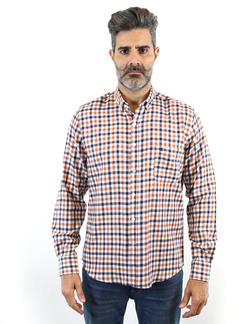 Camisa Franela Naranja Cuadros Manga Larga 2209302