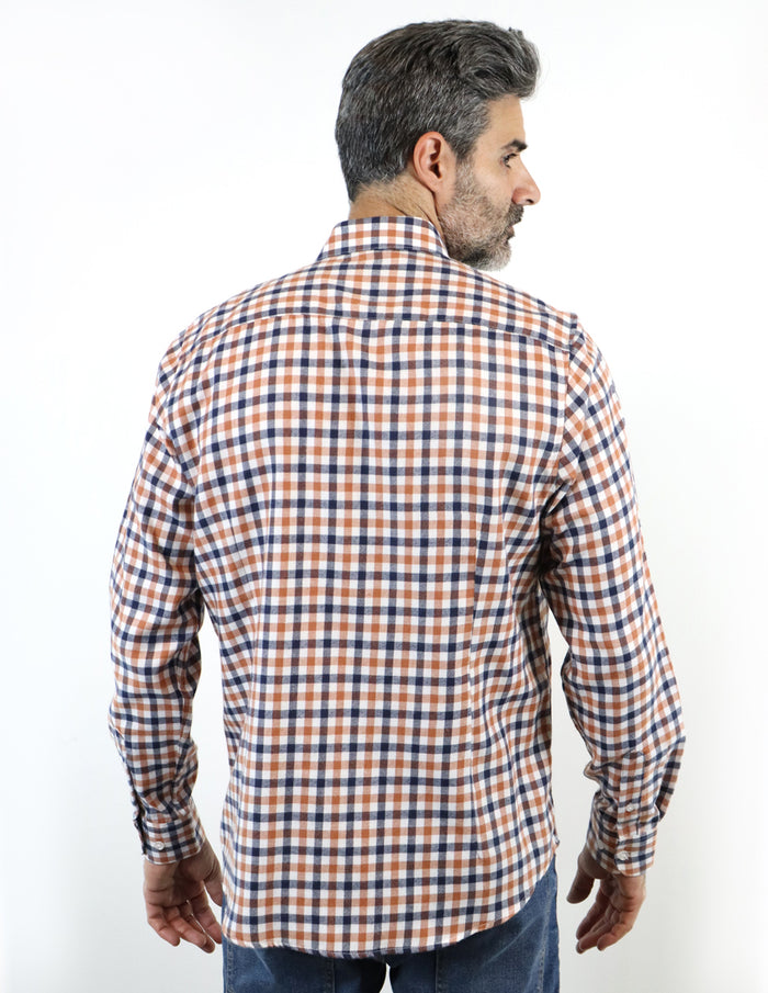 Camisa Franela Naranja Cuadros Manga Larga 2209302