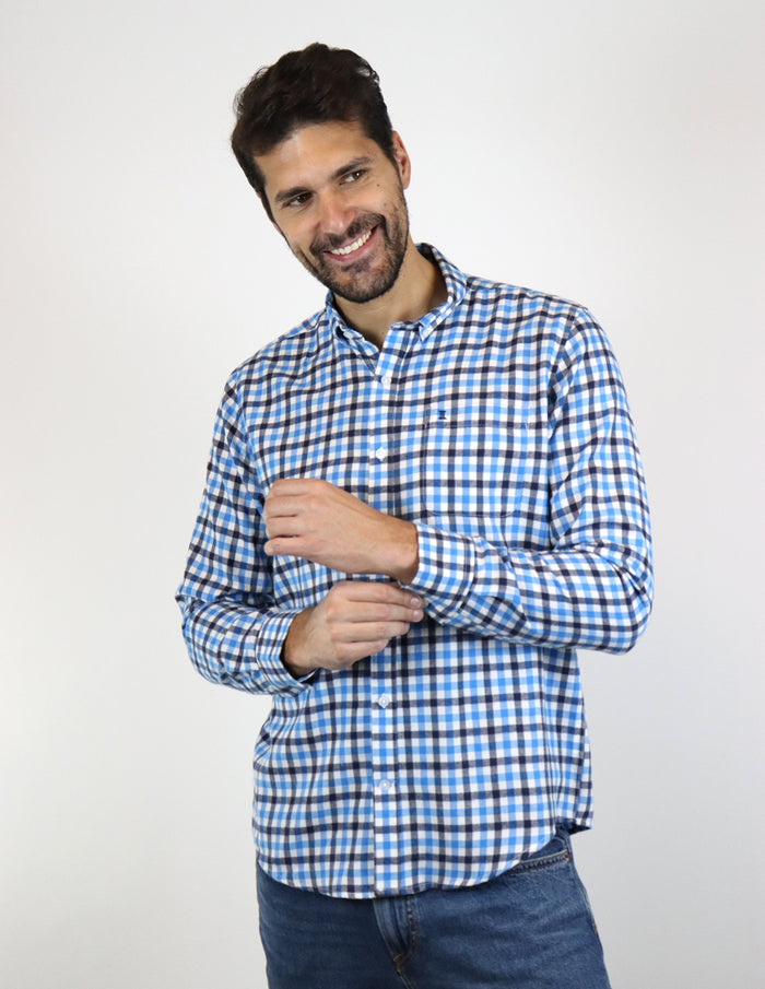 Camisa de Franela Azul de Cuadros con Manga Larga 2209304