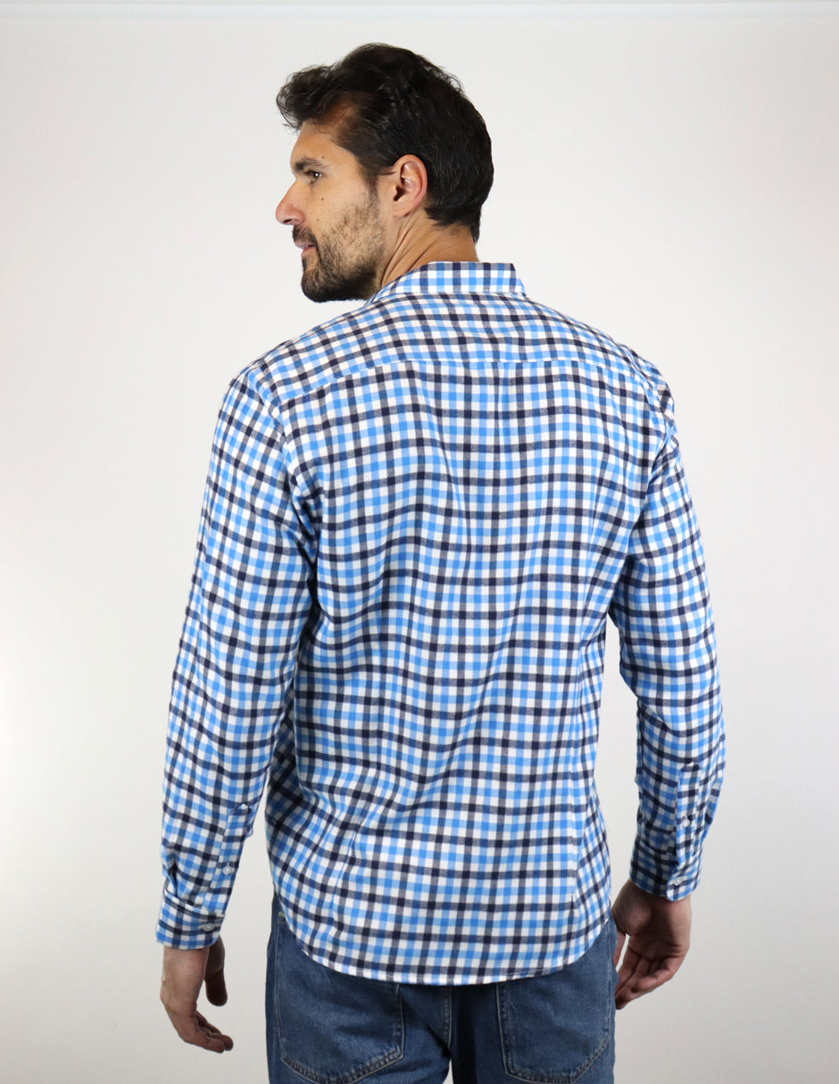 Camisa de Franela Azul de Cuadros con Manga Larga 2209304