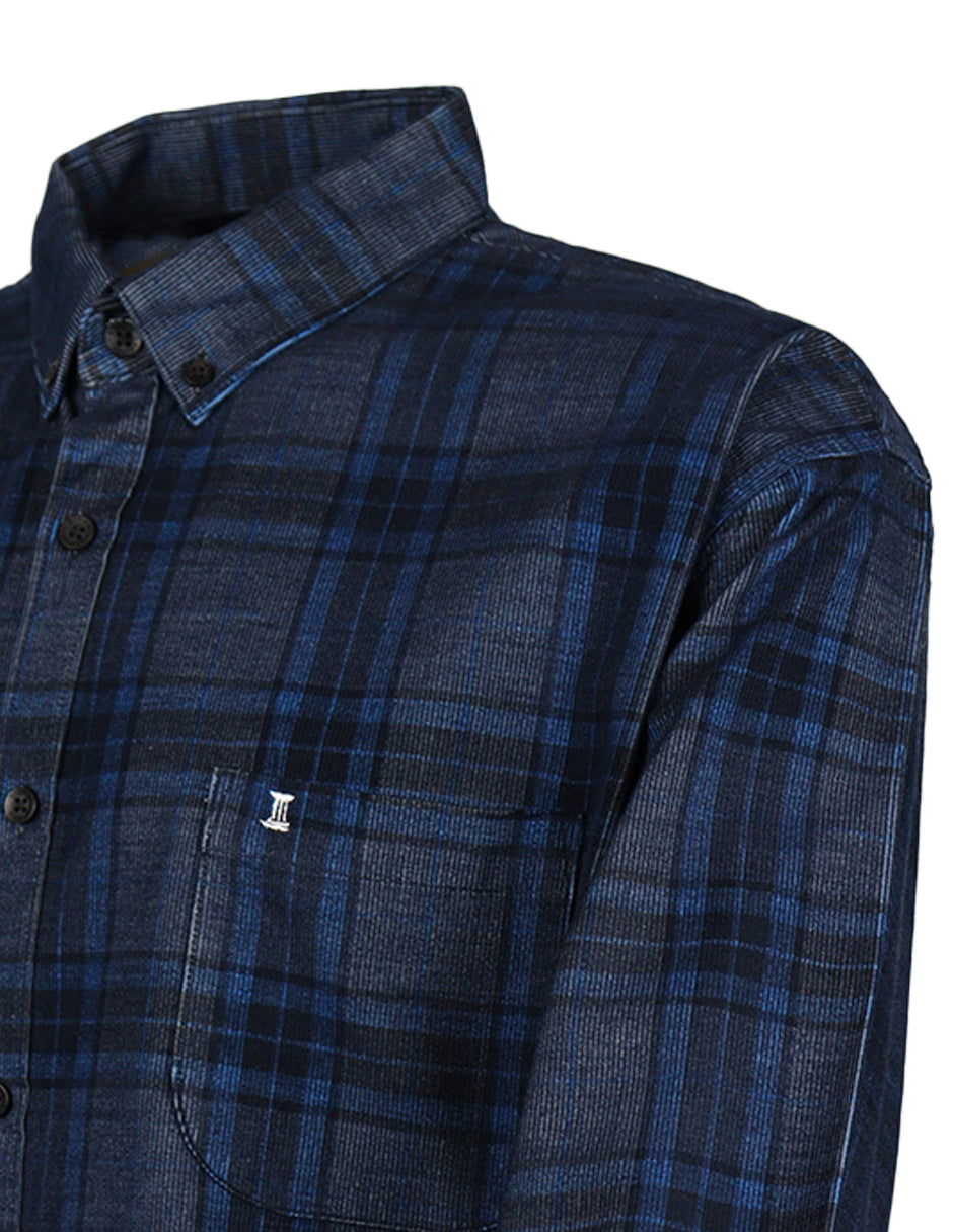 Camisa Pana Azul Cuadros Manga Larga Talla Extra 100% Algodón 2210090
