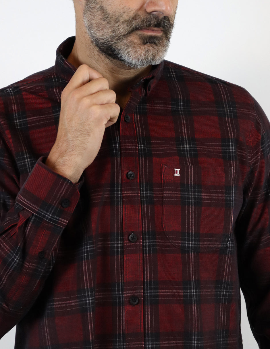 Camisa de Pana Roja de Cuadros con Manga Larga 100% Algodón Talla Extra 2210091