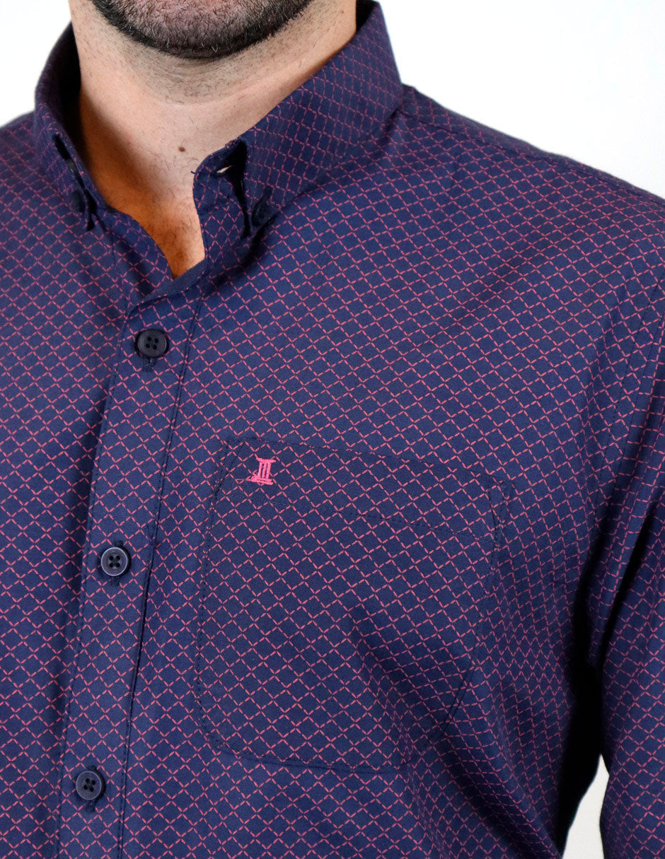 Camisa Estampada Morada Manga Larga Talla Extra 100% Algodón 2210325