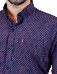 Camisa Estampada Morada Manga Larga Talla Extra 100% Algodón 2210325