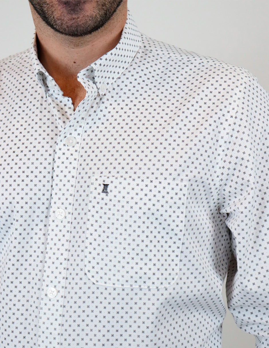 CAMISA MANGA LARGA BLANCO ESTAMPADO  REF 2210334 E