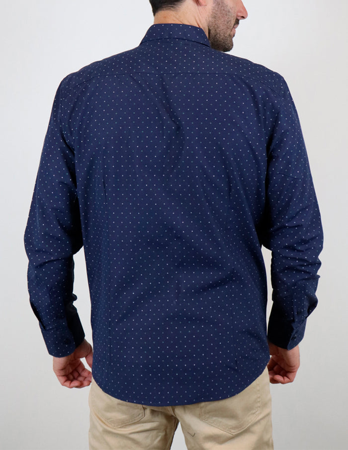 Camisa de Vestir Azul Marino con Estampado para Hombre en Tallas Extras 2210342