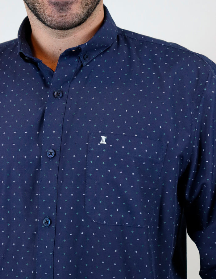 Camisa de Vestir Azul Marino con Estampado | Marca Dioro para Hombre en Tallas Extras