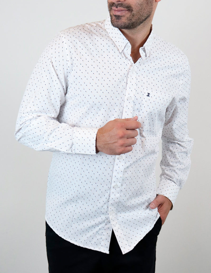 CAMISA MANGA LARGA BLANCO ESTAMPADO  REF 2210345 E