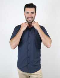 Camisa Azul con Estampado de Manga Corta 2210358