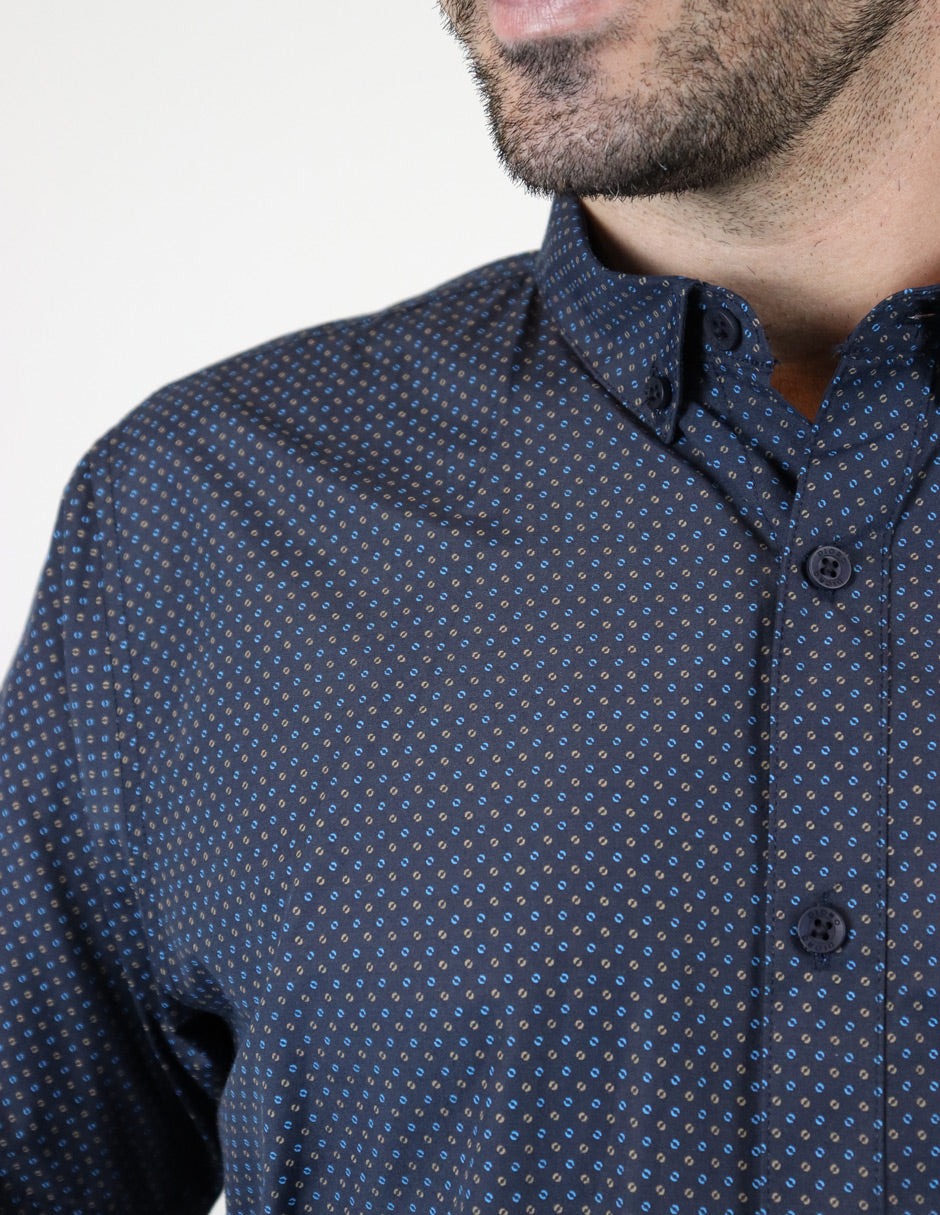 Camisa Azul con Estampado de Manga Corta 2210358