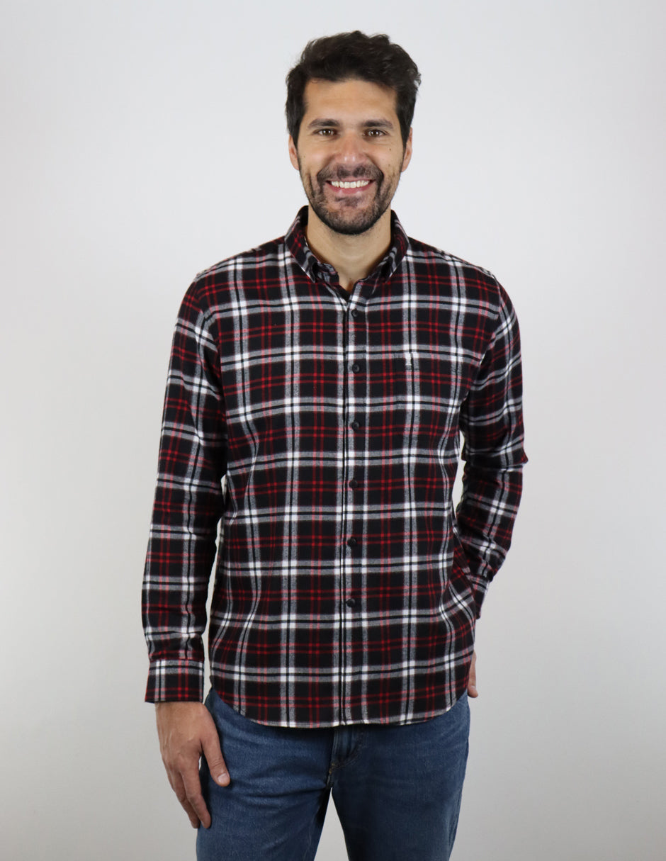 Camisa de Franela Negra de Cuadros con Manga Larga 2210390