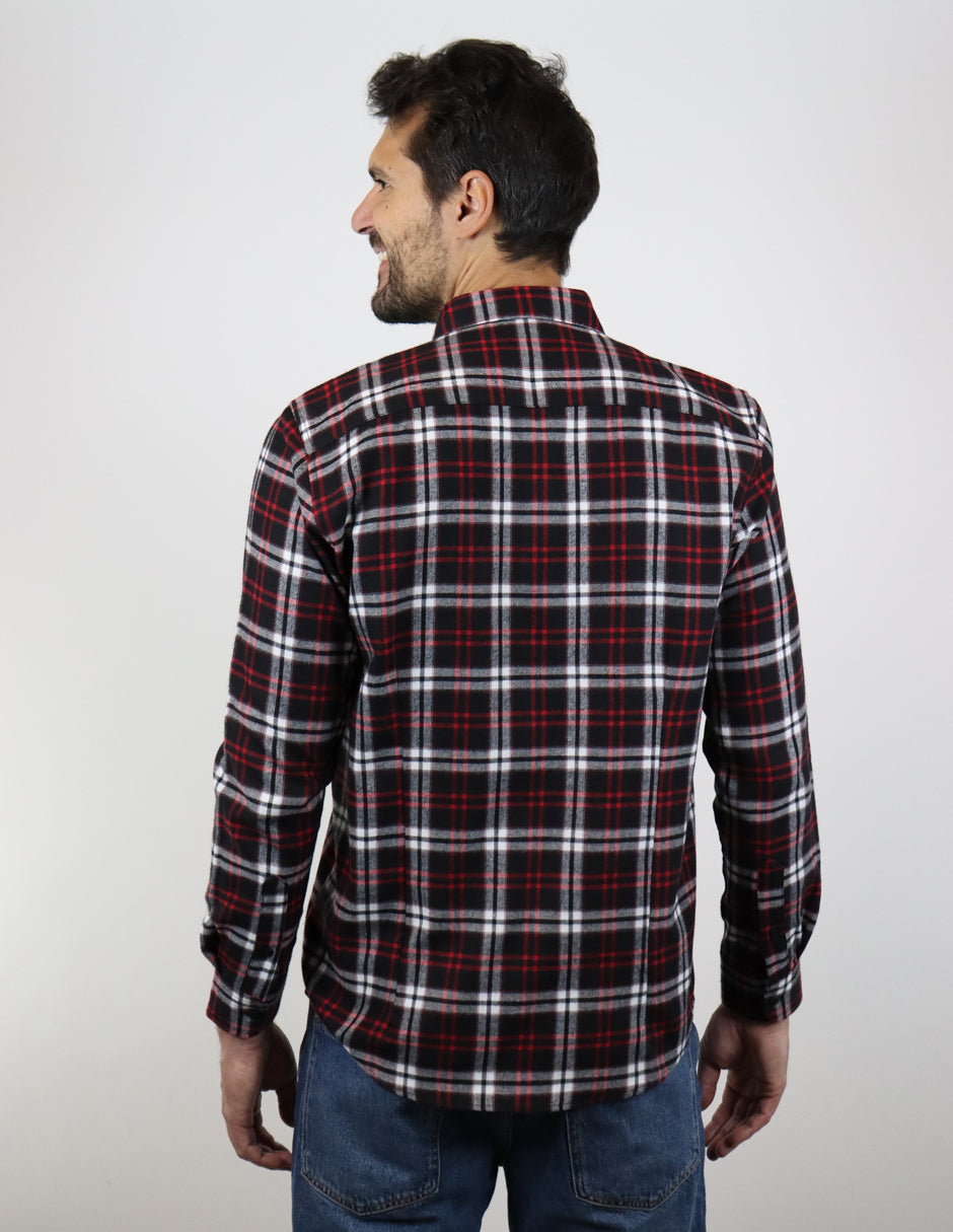 Camisa de Franela Negra de Cuadros con Manga Larga 2210390