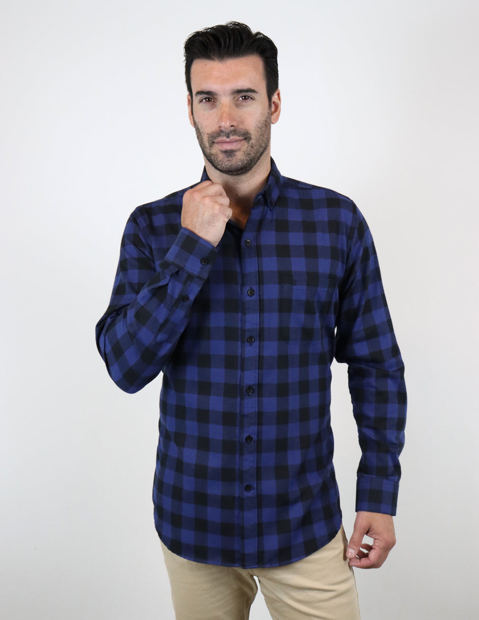 Camisa de Franela Azul de Cuadros con Manga Larga 2210395